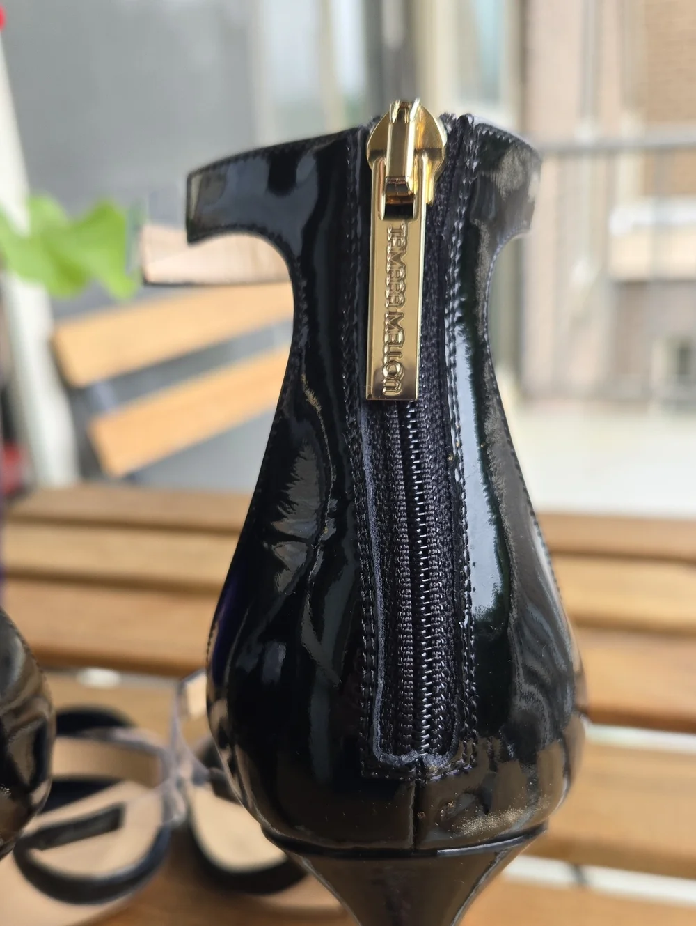 Tamara Mellon Frontline 75 Black Patent Clear Heels  Womens EU 38.5